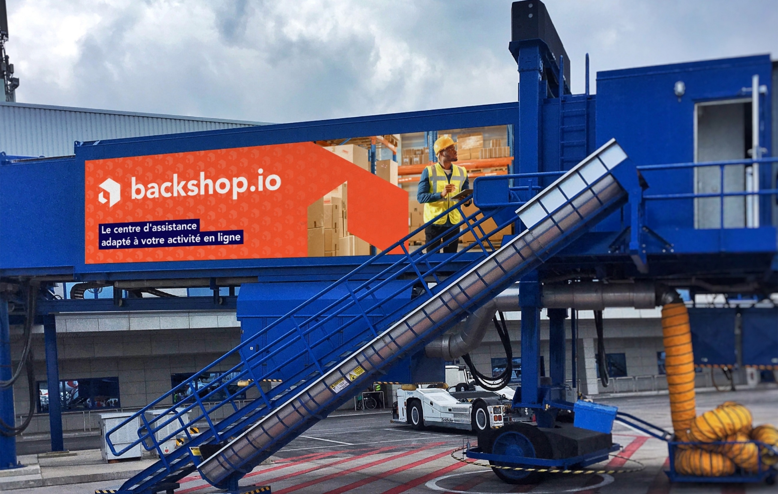 Publicité Backshop sur passerelle d'aéroport