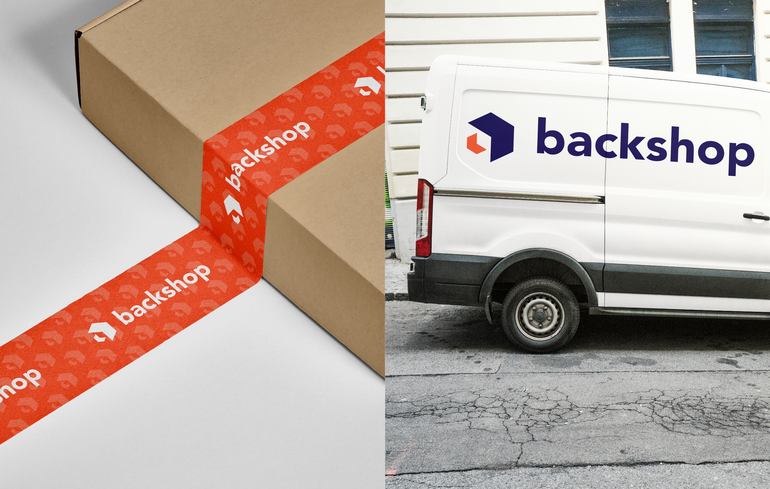 Mise en application du logo Backshop sur ruban adhésif et camion