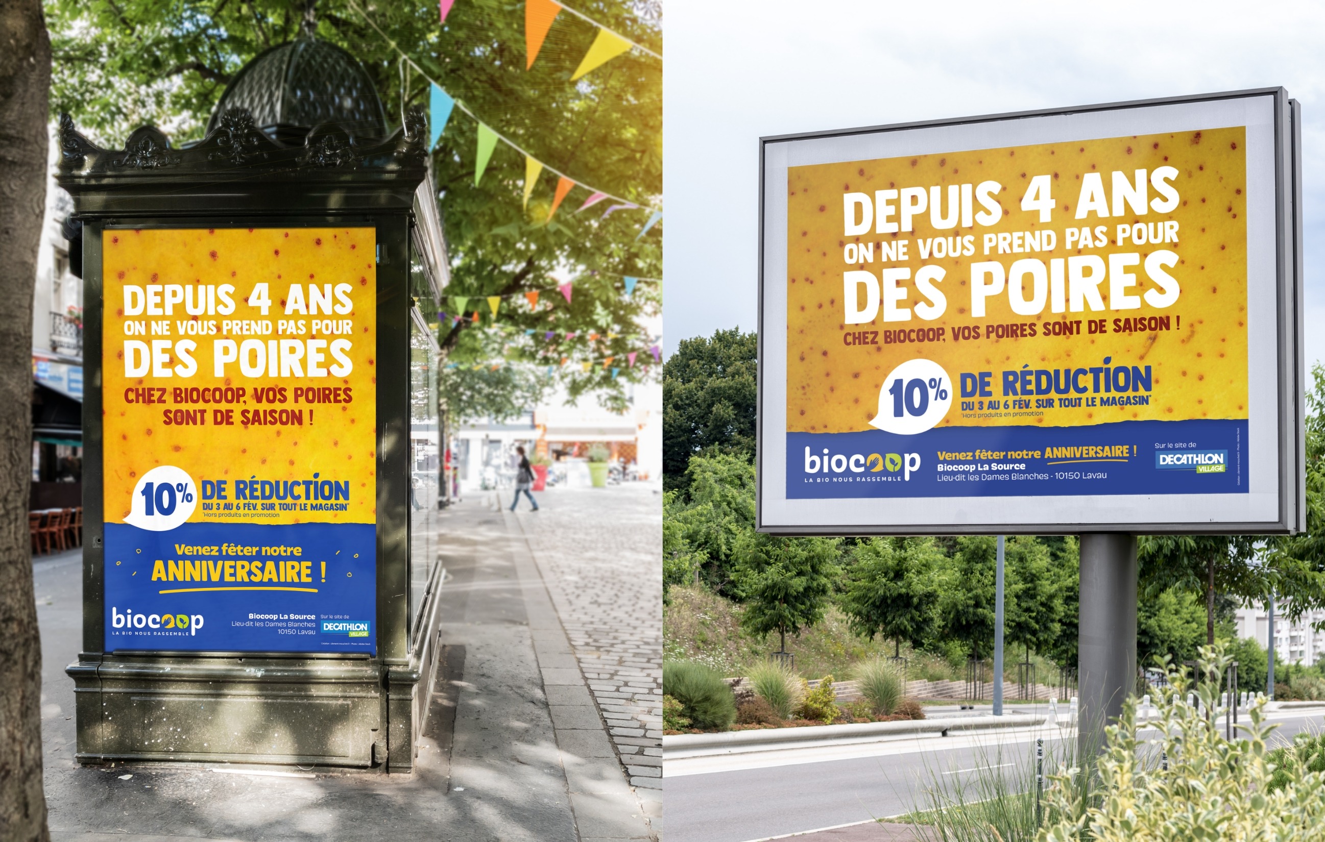 Affiches de la campagne anniversaire Biocoop La Source 2020