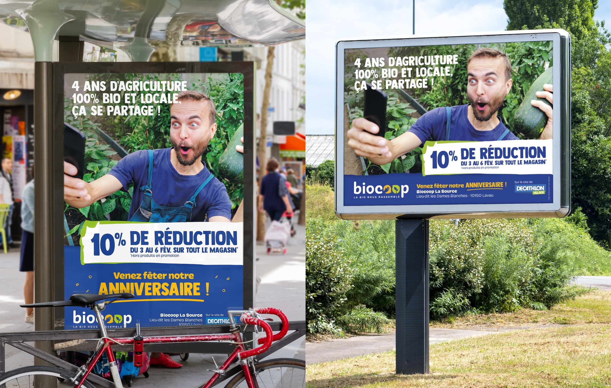 Affiches de la campagne anniversaire Biocoop La Source 2020