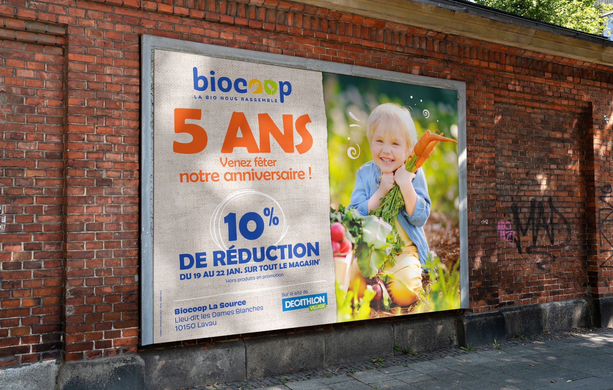 Affiches de la campagne anniversaire Biocoop La Source 2021