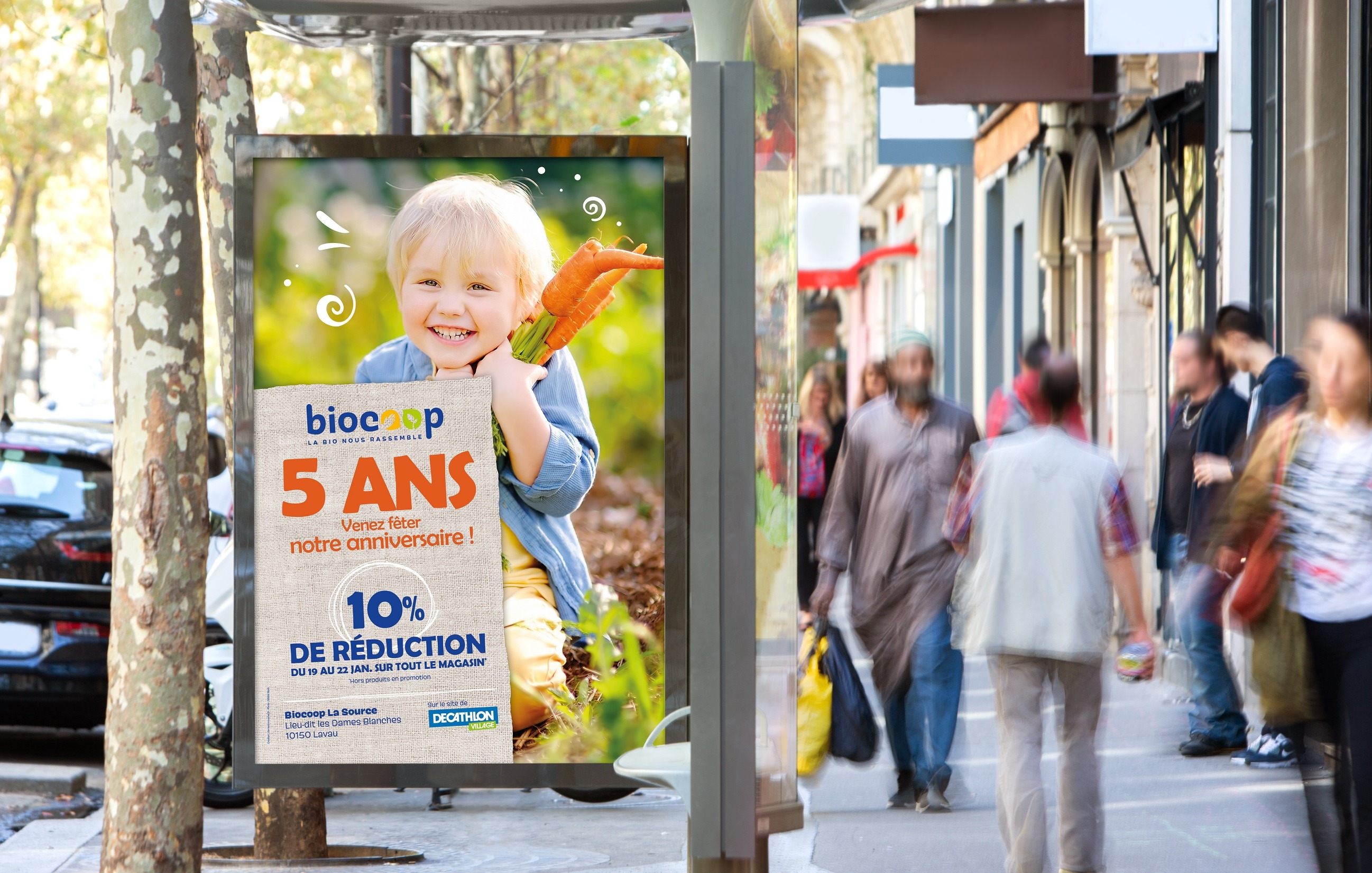 Affiches de la campagne anniversaire Biocoop La Source 2021