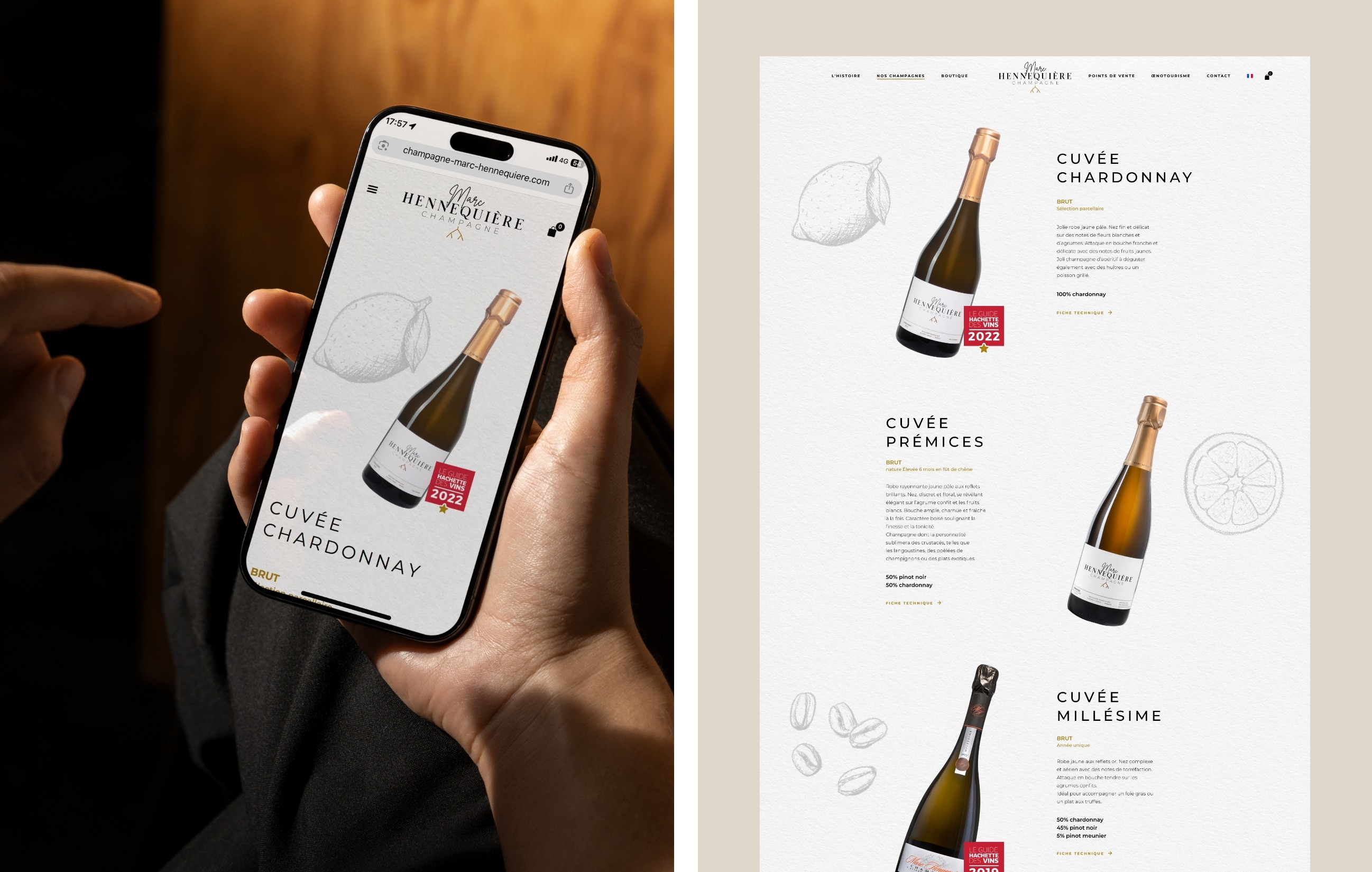 Site internet e-commerce Champagne Marc Hennequiere