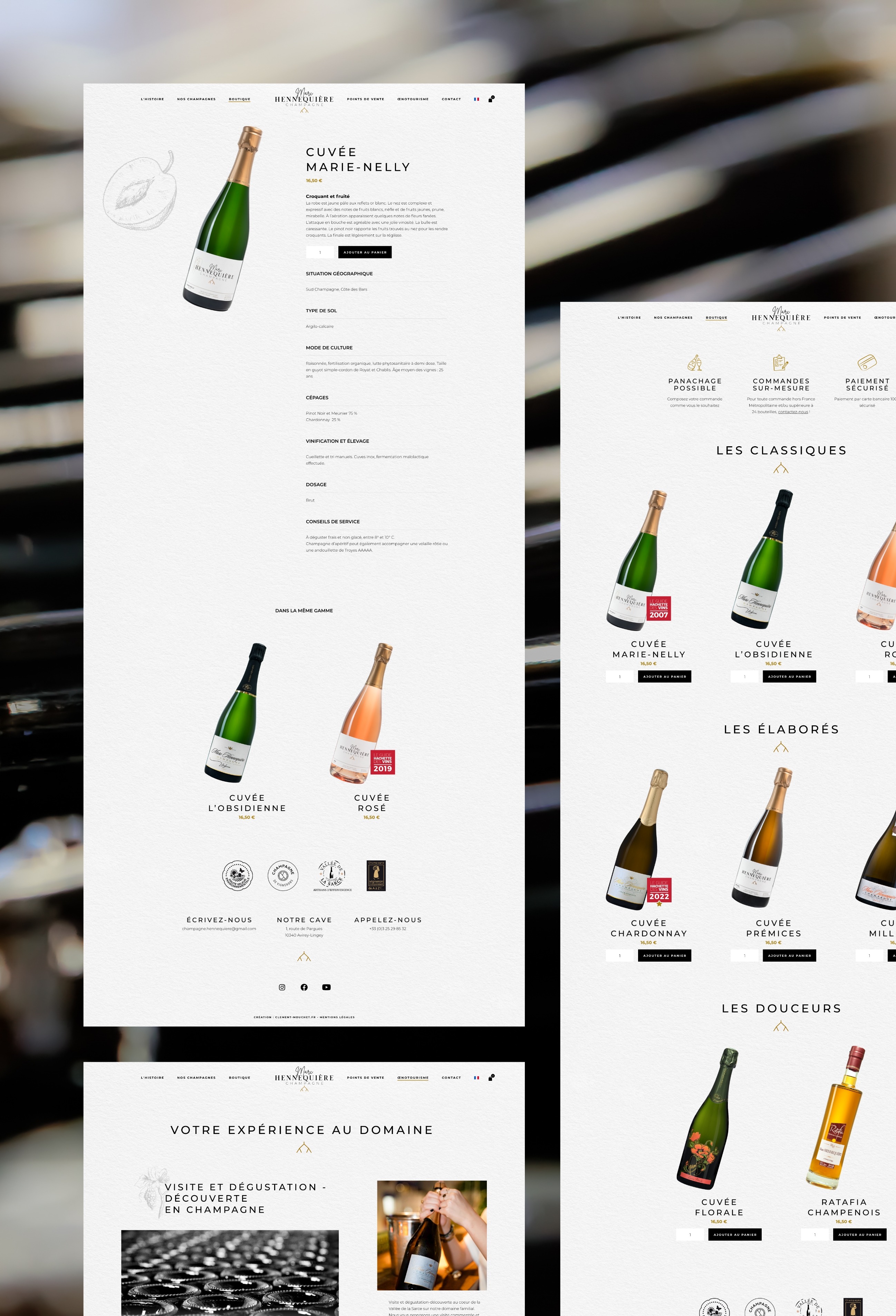 Pages boutique du site internet e-commerce Champagne Marc Hennequiere
