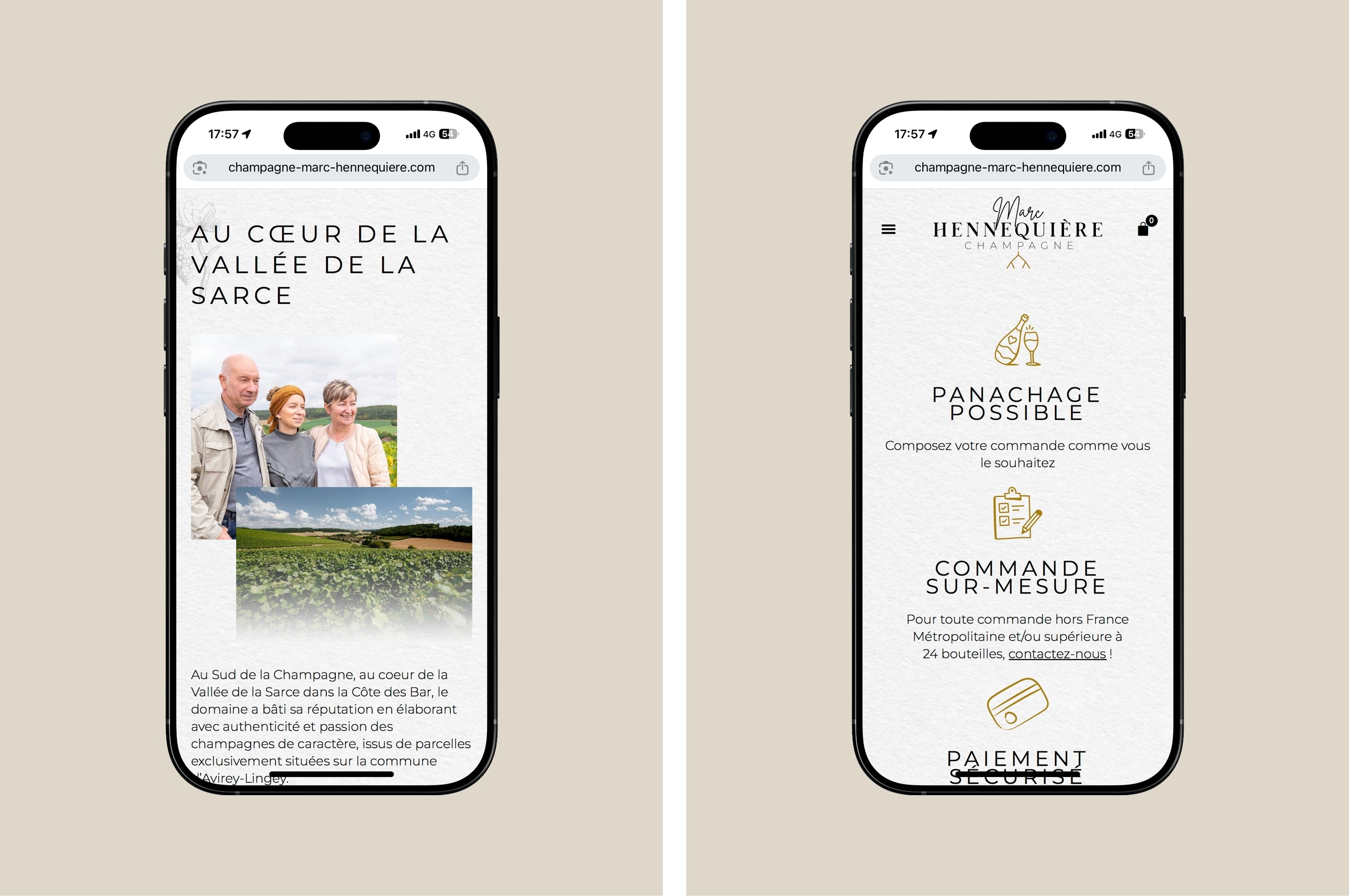 Version responsive du site internet e-commerce Champagne Marc Hennequiere