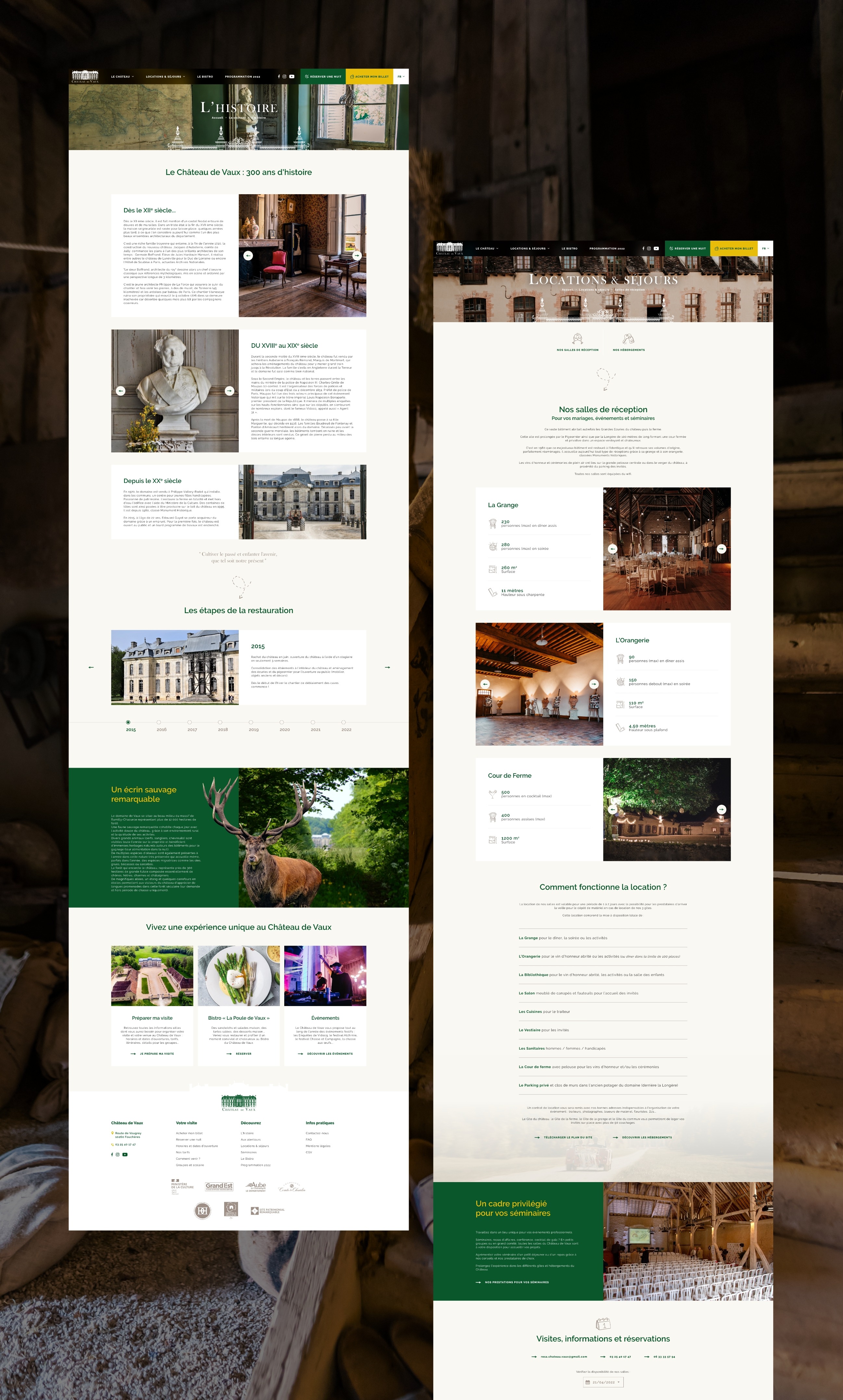 Site Internet du Château de Vaux : page histoire et locations de salles
