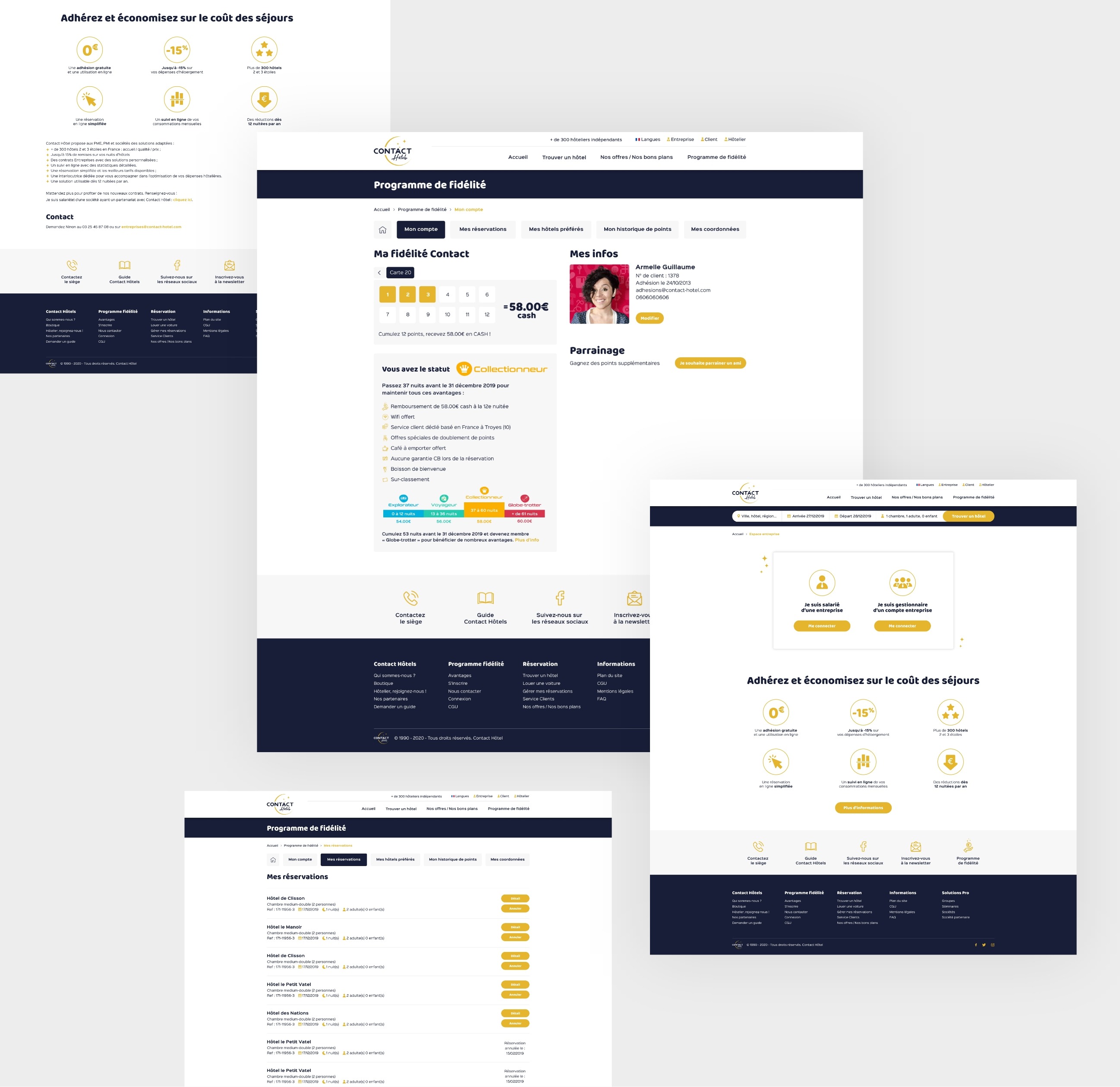 Pages mon compte du site internet Contact Hôtels