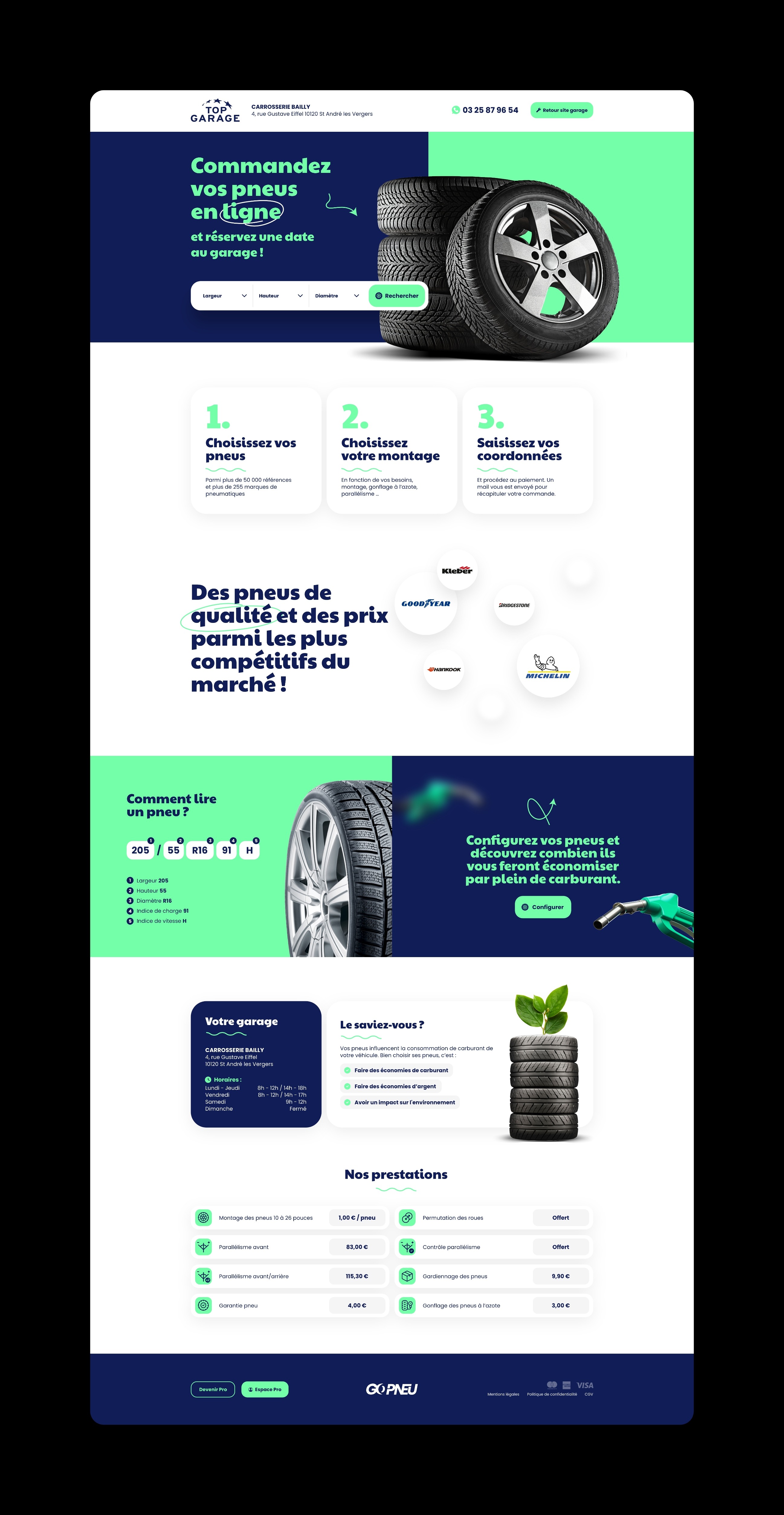 Site Internet e-commerce Go Pneu : page d'accueil