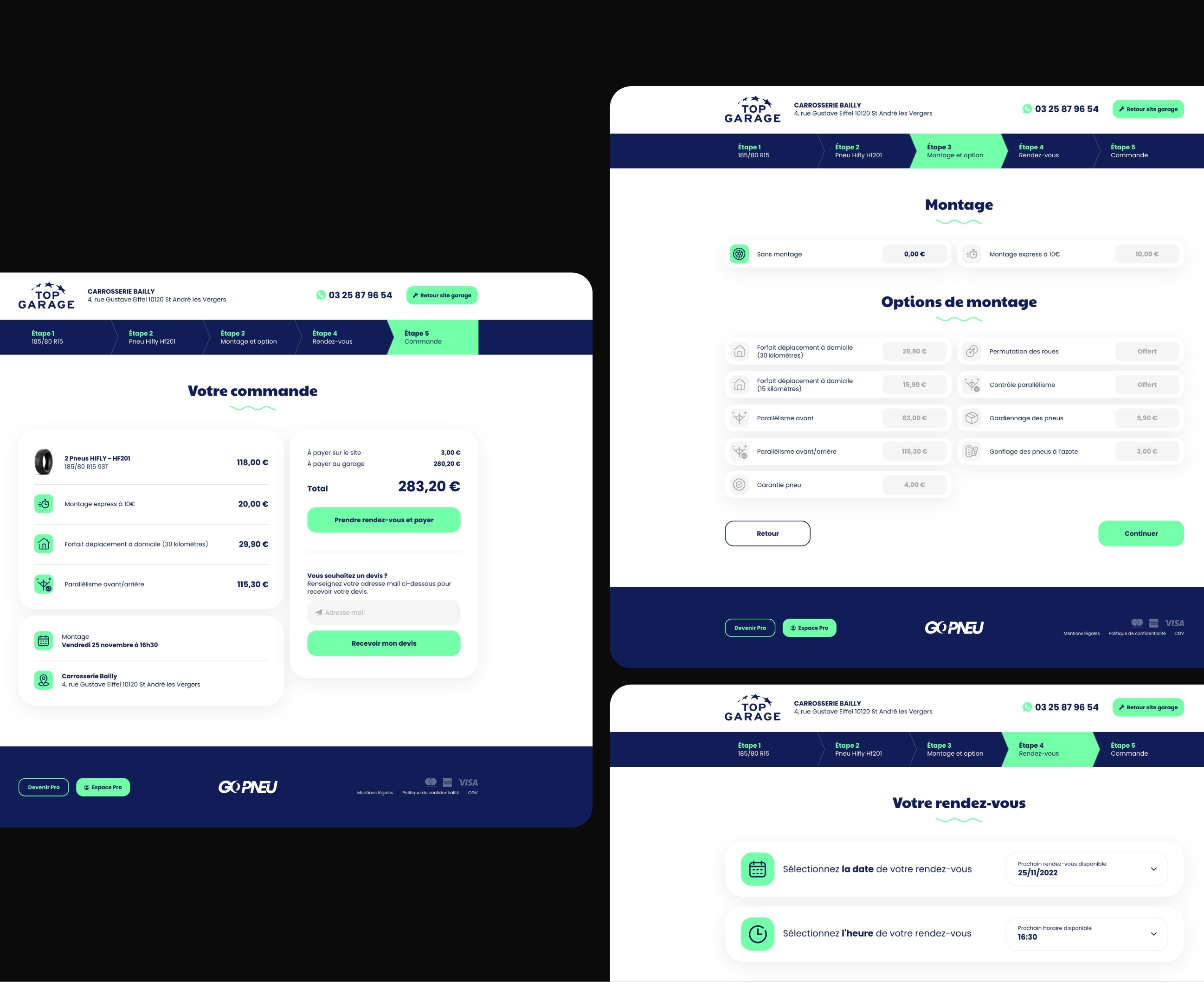 Site Internet e-commerce Go pneu : tunnel d'achat