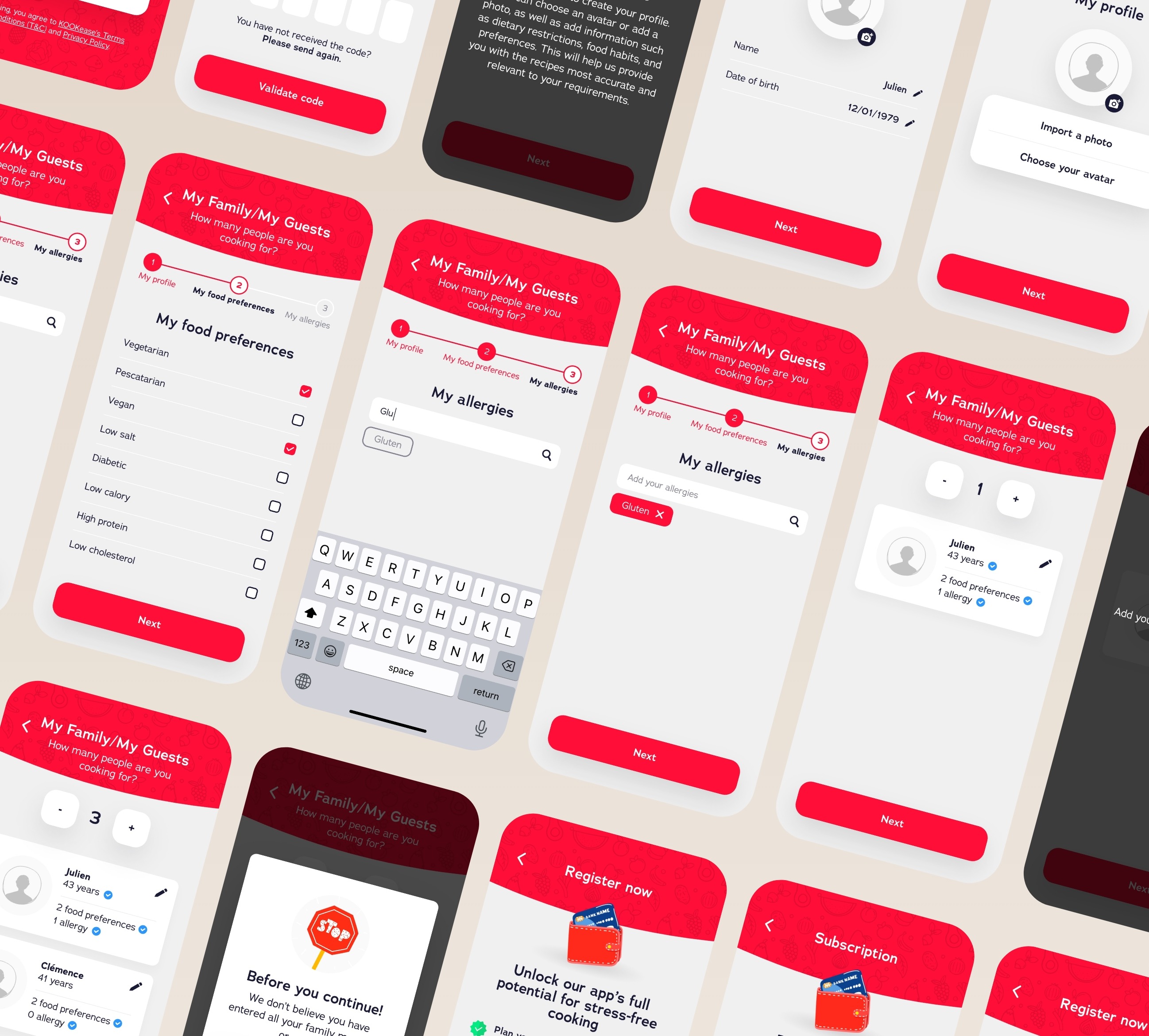 Divers écrans de l'application Kookease