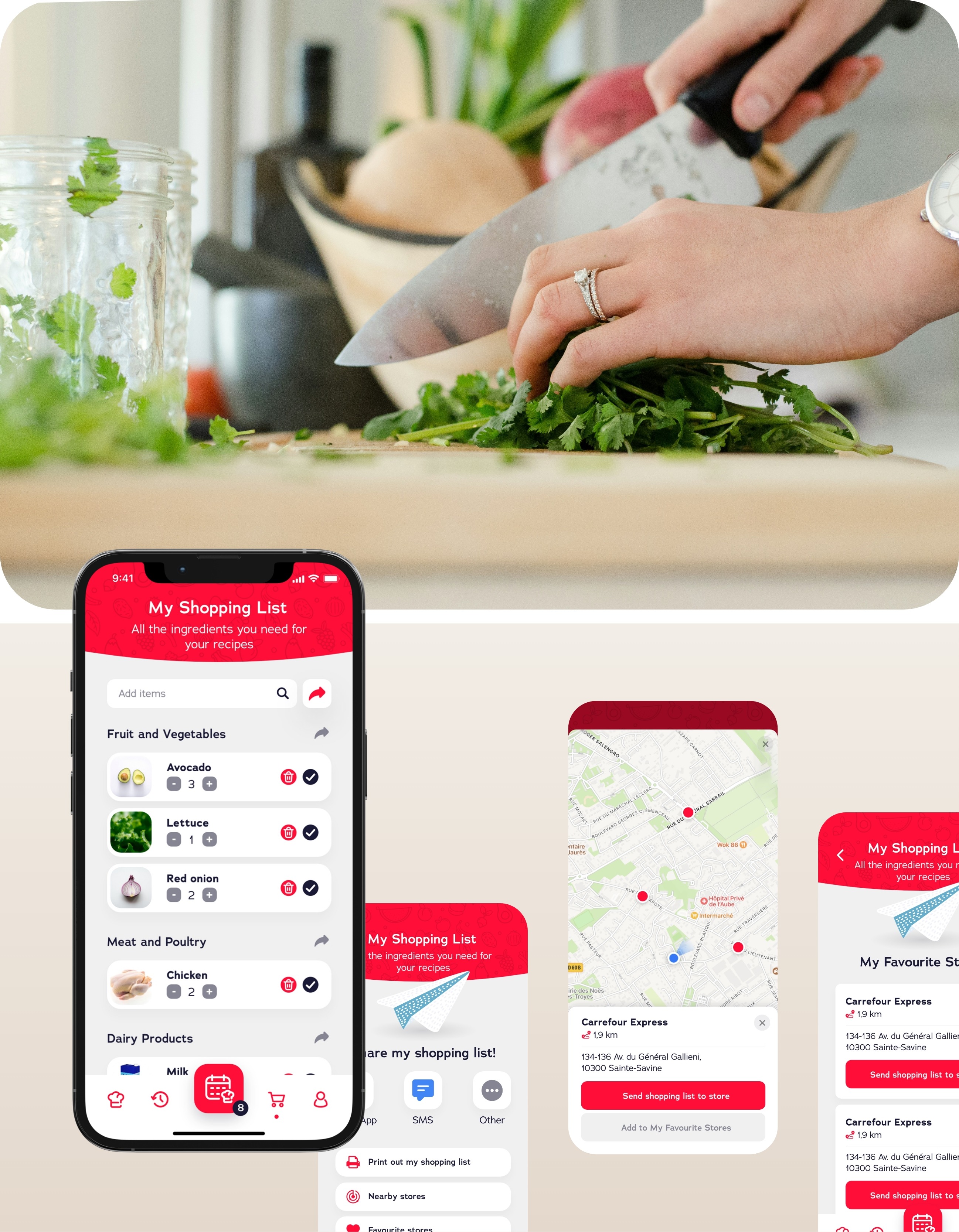 Divers écrans de l'application Kookease
