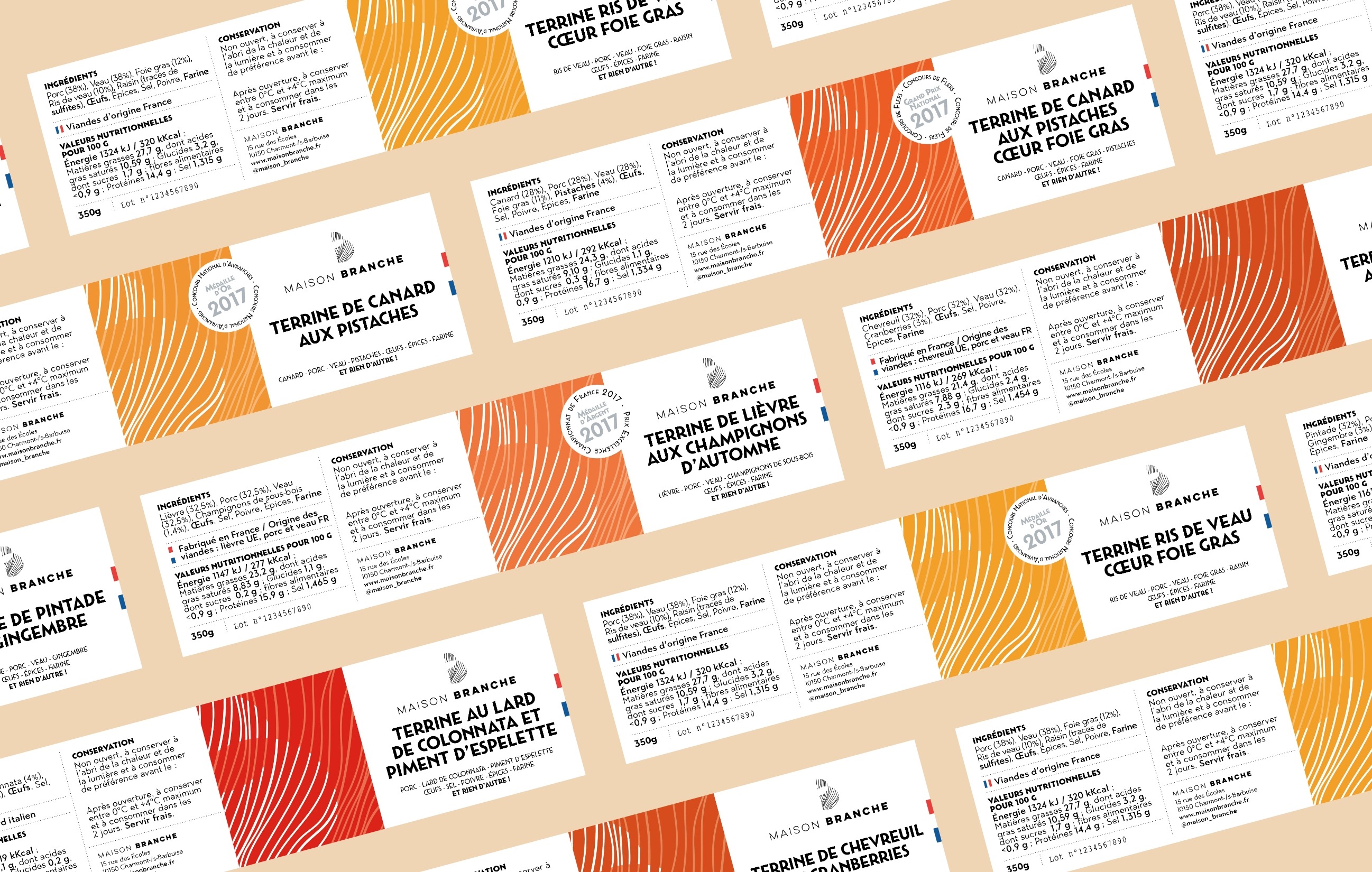 Etiquettes des bocaux de la conserverie Maison Branche