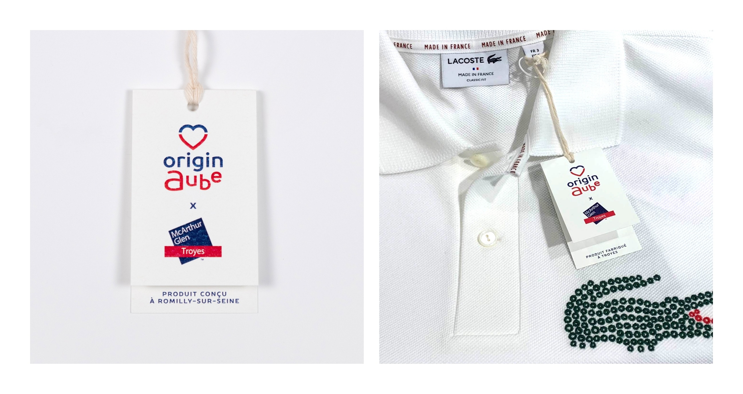 Label tag OriginAube sur polo Lacoste