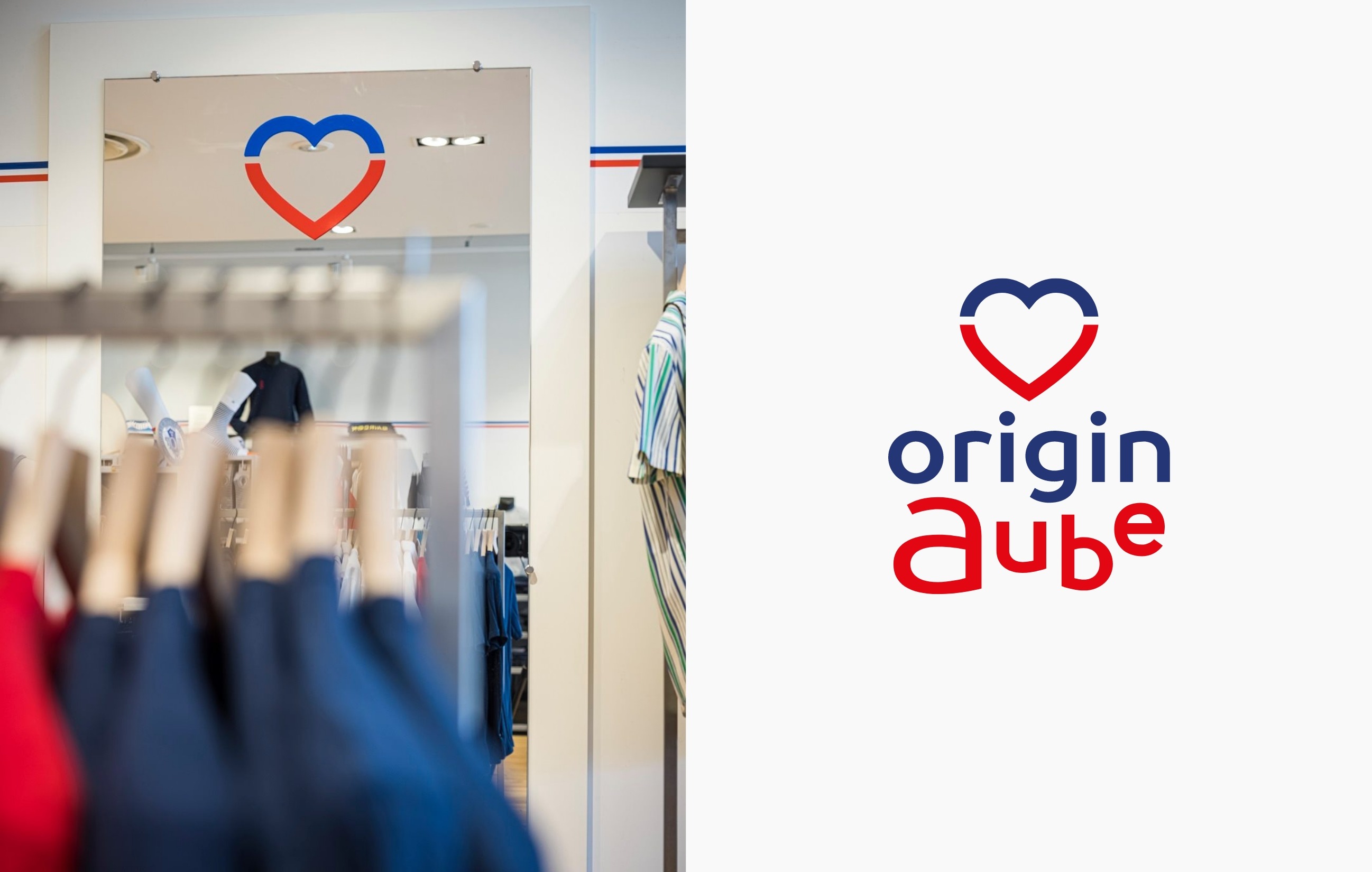 Mise en situation du logo OriginAube : sticker sur miroir en magasin