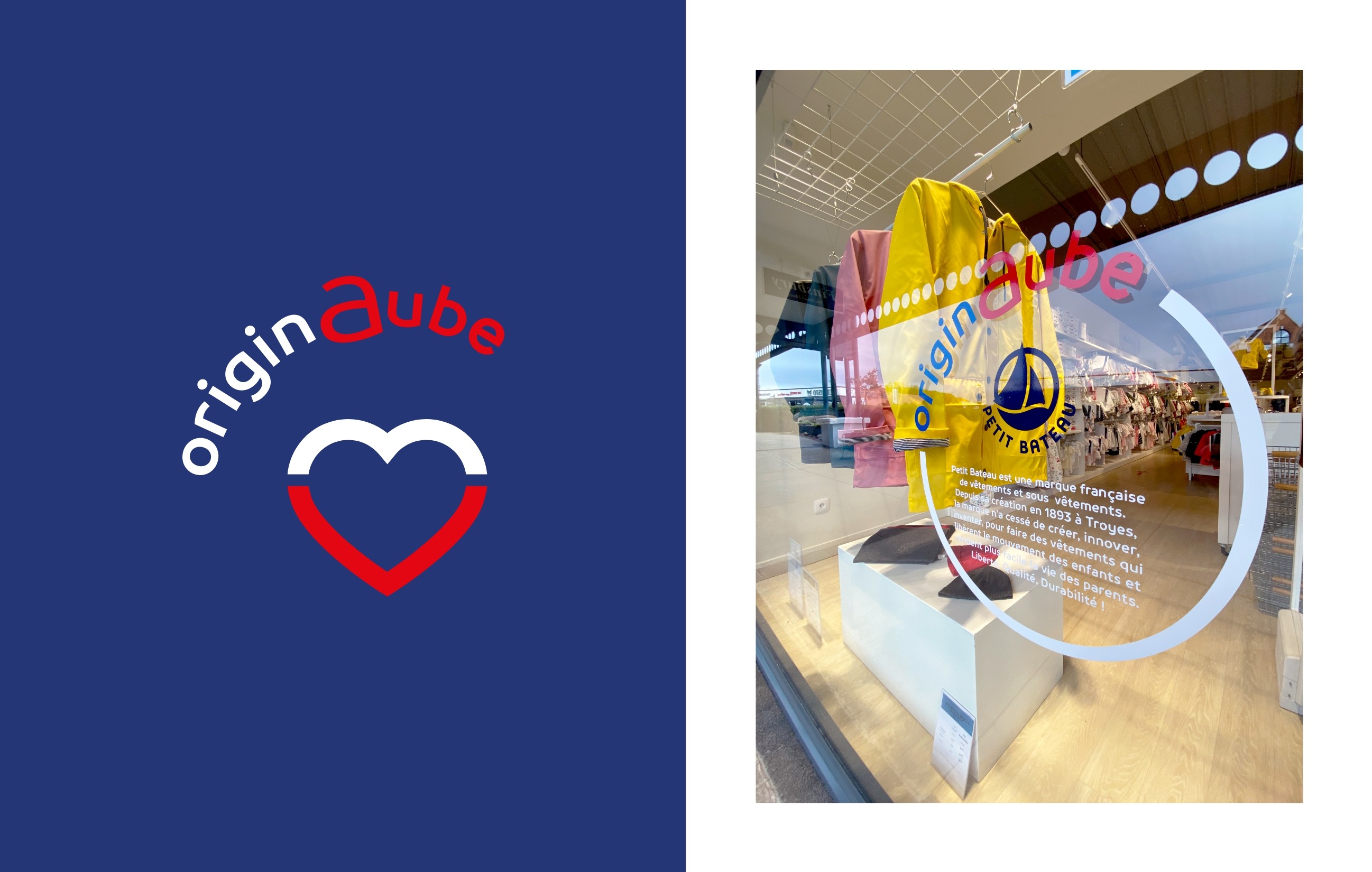 Sticker OriginAube sur vitrine d'un magasin