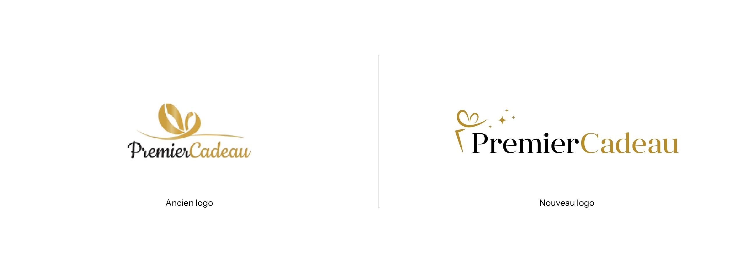 Comparaison avant après du logo Premier Cadeau