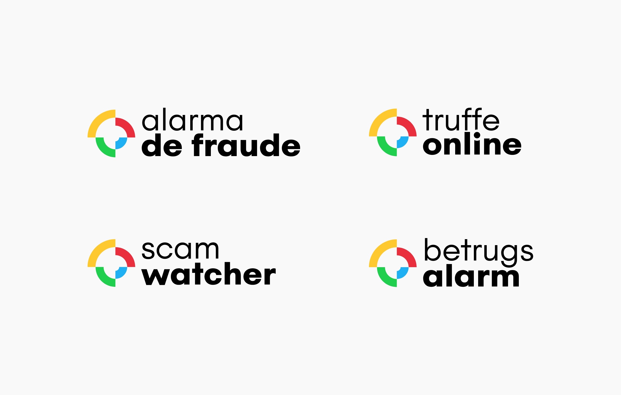 Déclinaison du logo signal arnaques dans différentes langues