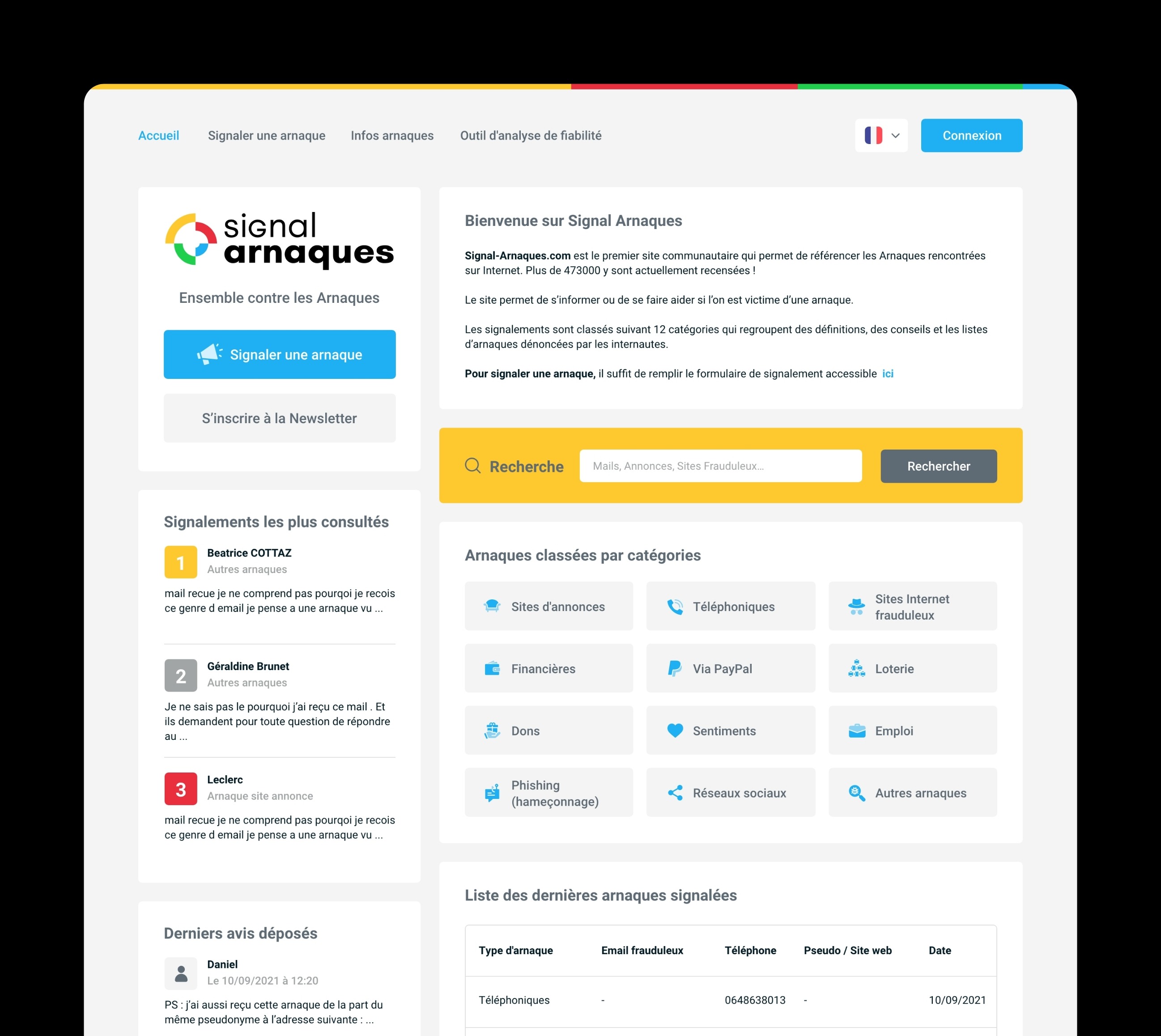 Site Internet signal arnaques