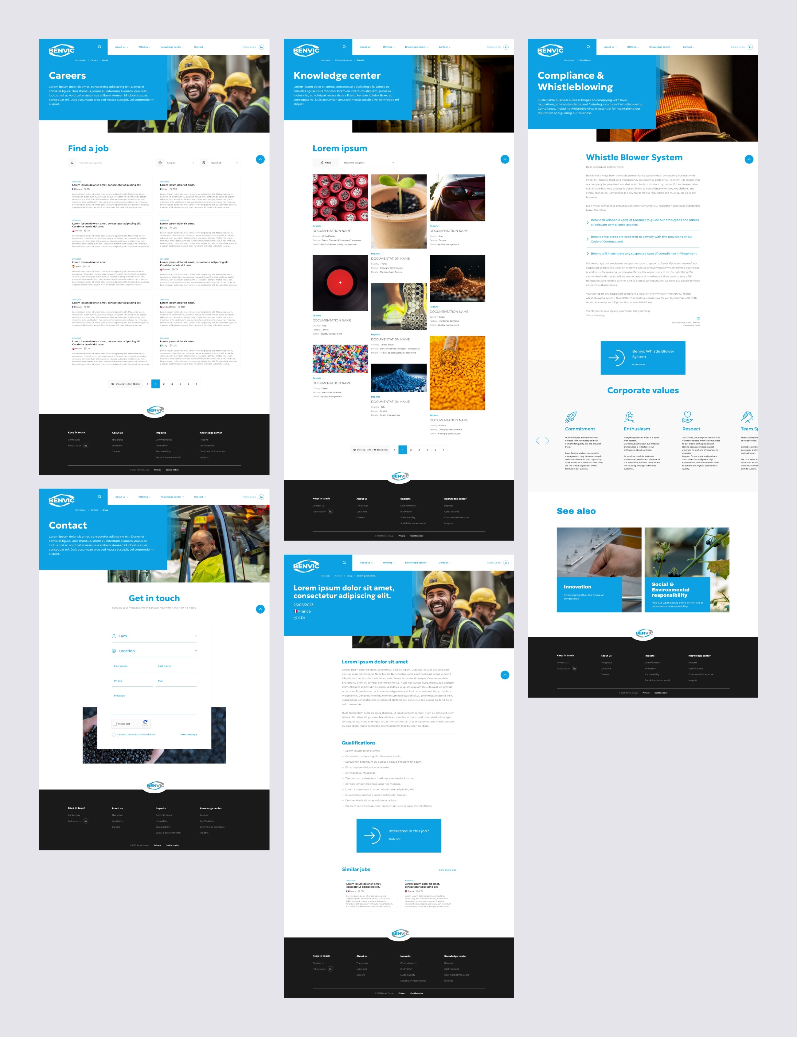 Divers pages du site Internet Benvic