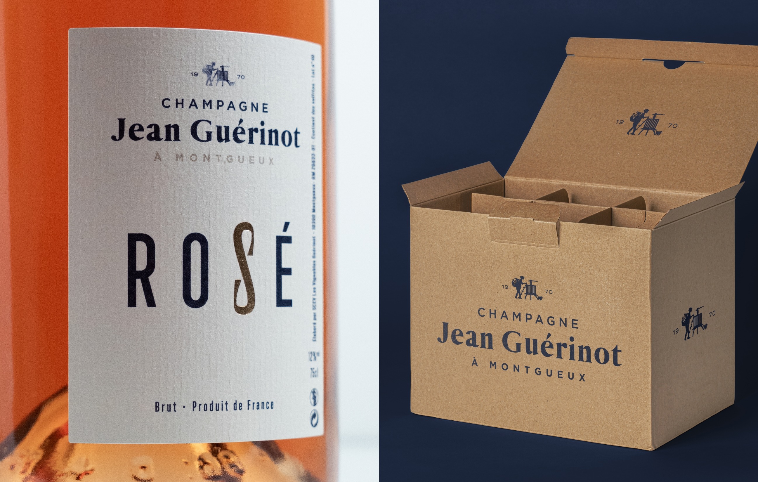 Etiquette rosé et carton Champagne Jean Guérinot