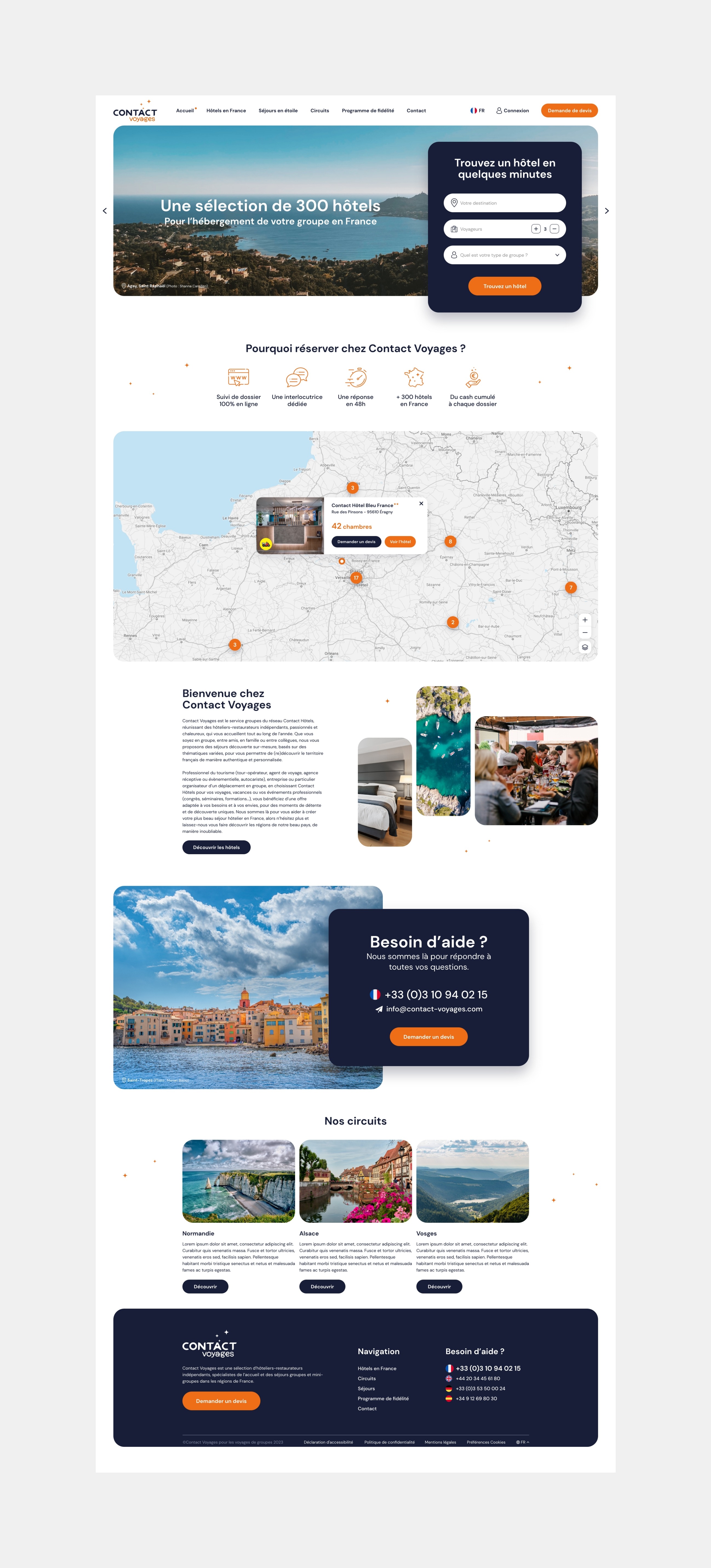 Page d'accueil du site Internet Contact Voyages