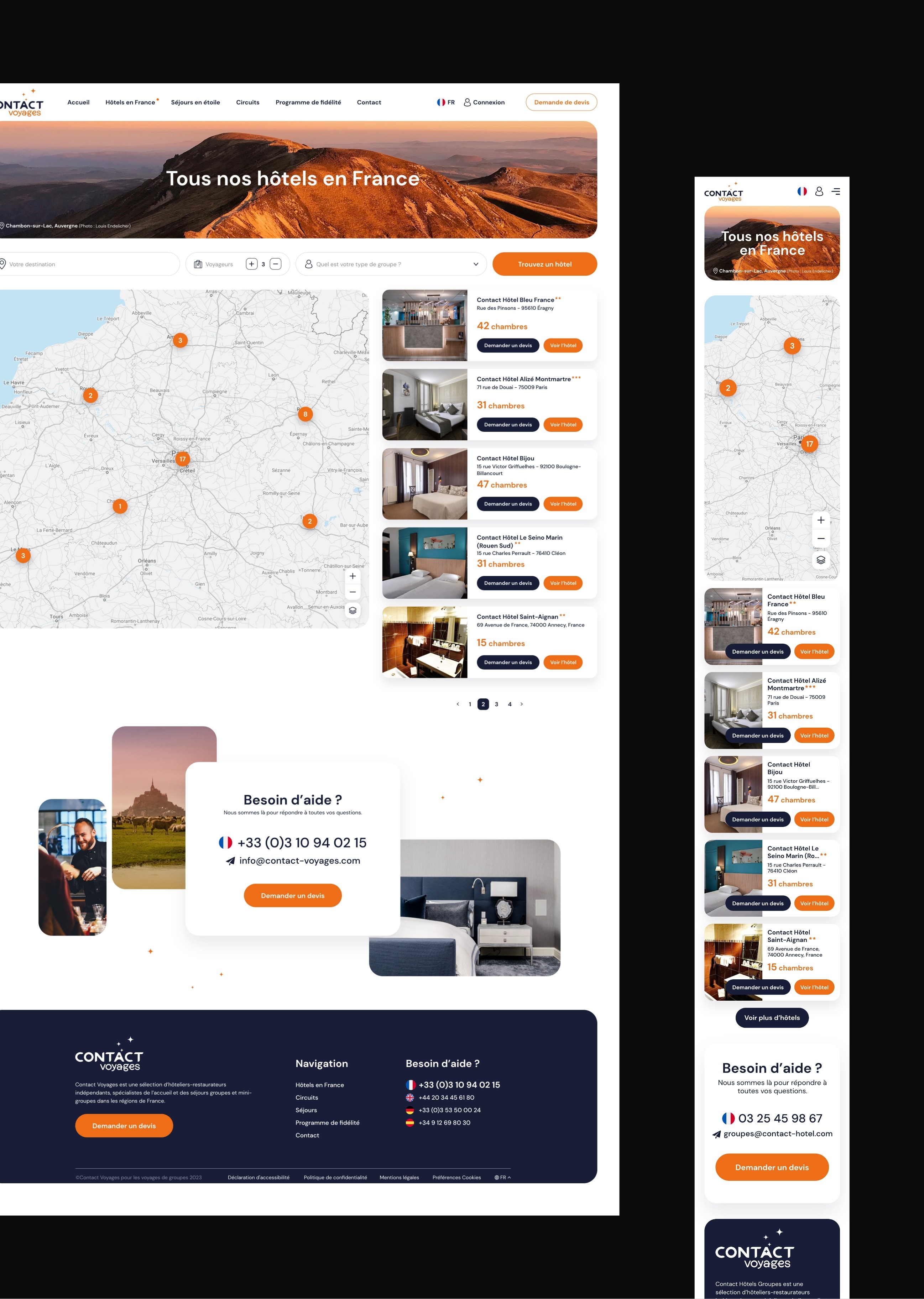 Carte des hôtels du site Internet Contact Voyages