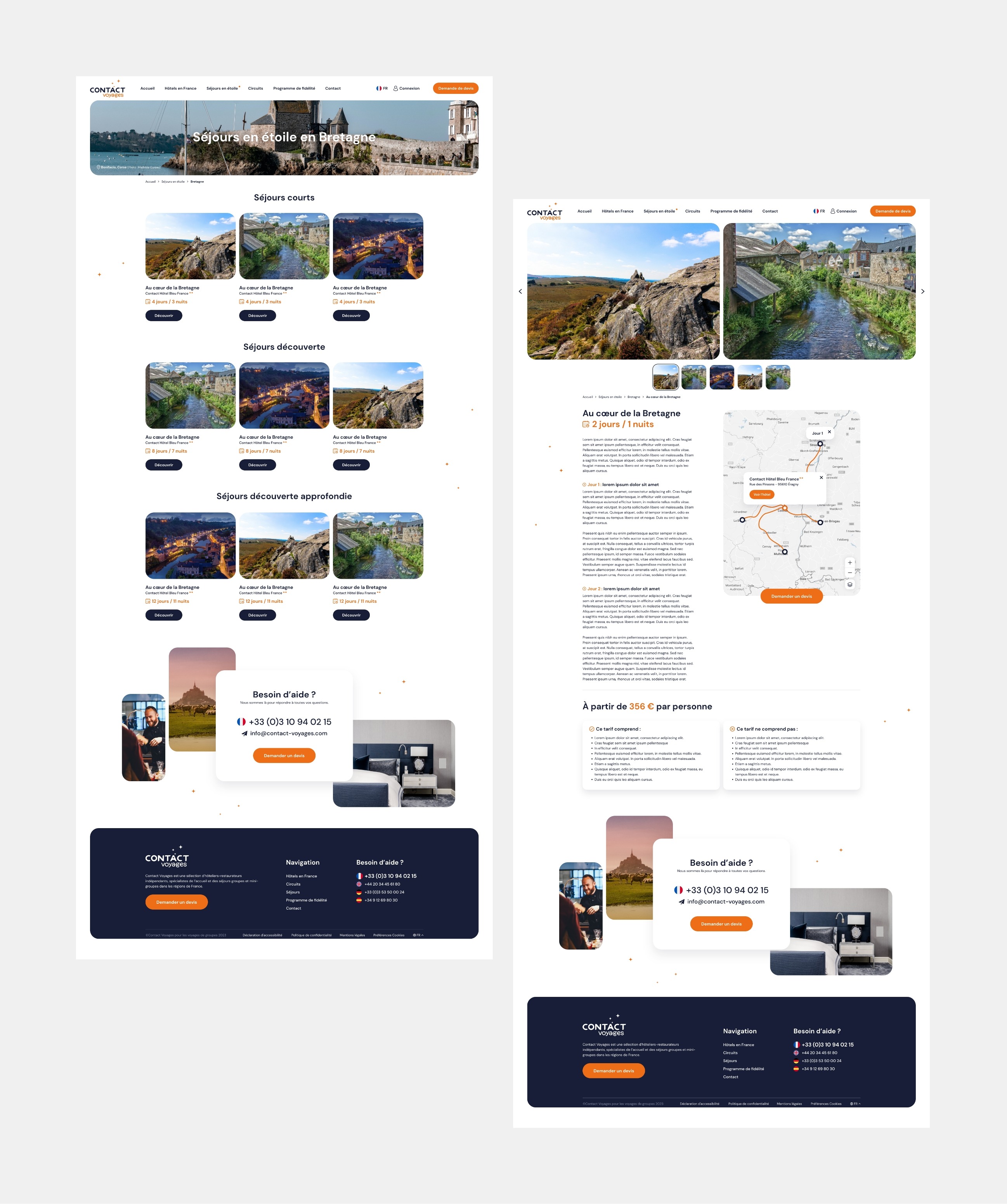 Page des séjours du site Internet Contact Voyages