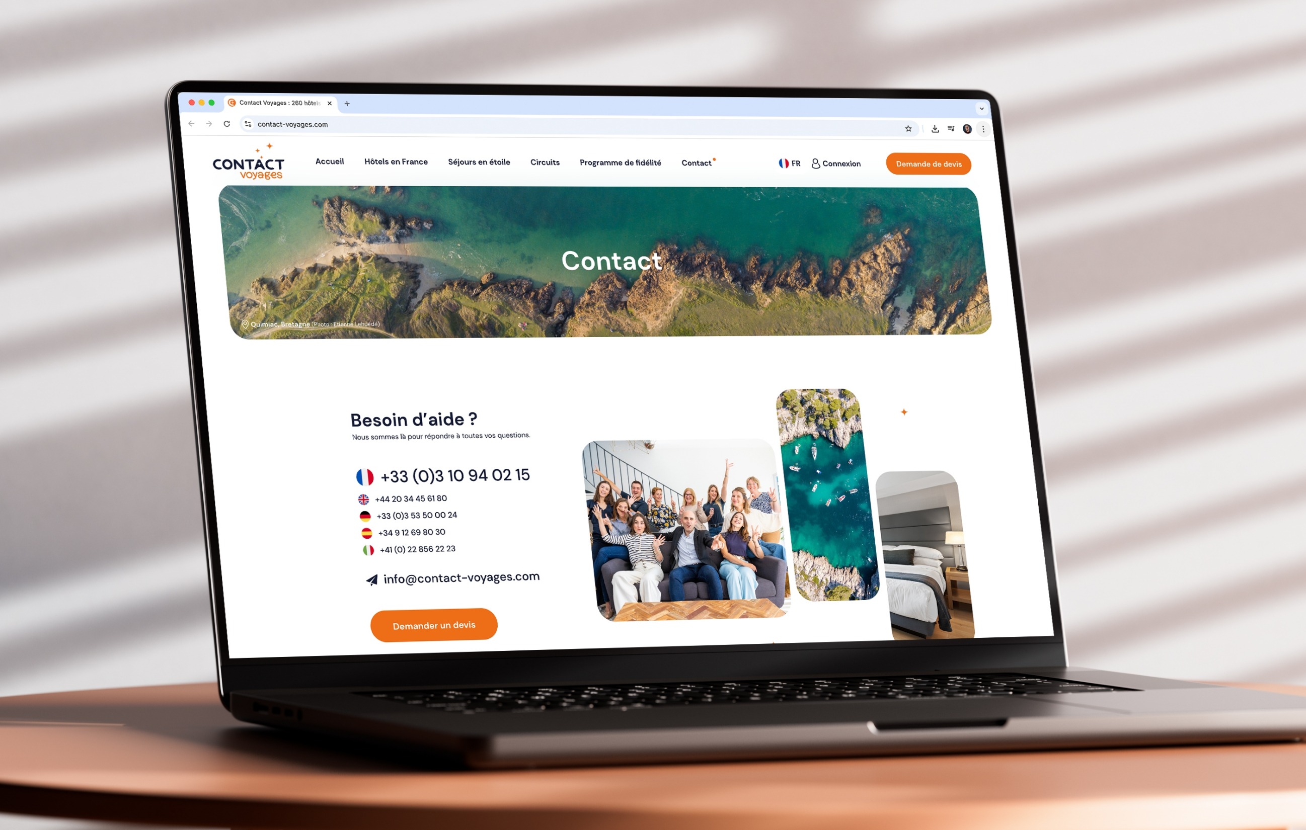 Page contact du site Internet Contact Voyages