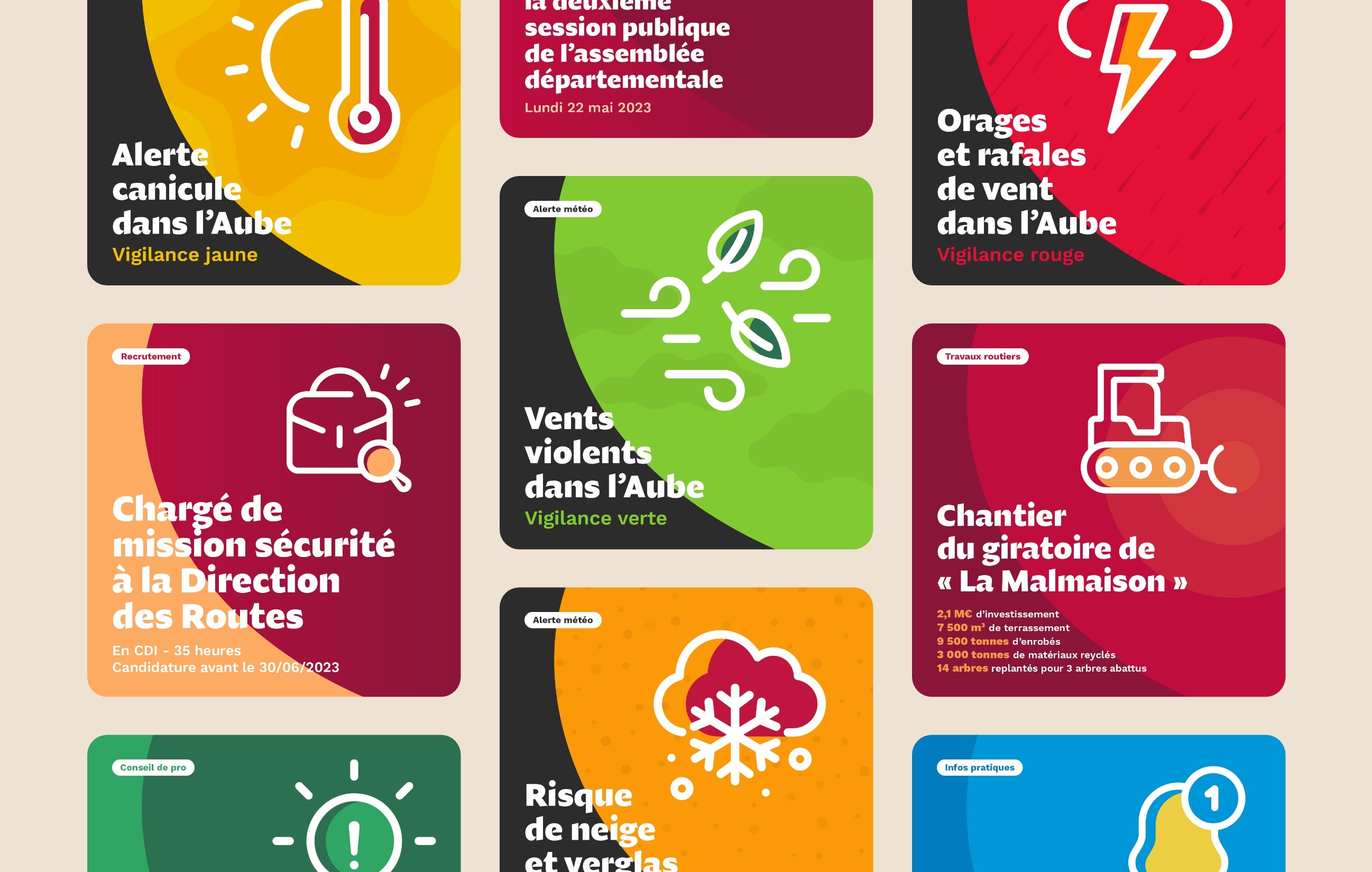 Divers posts social media du Département de l'Aube