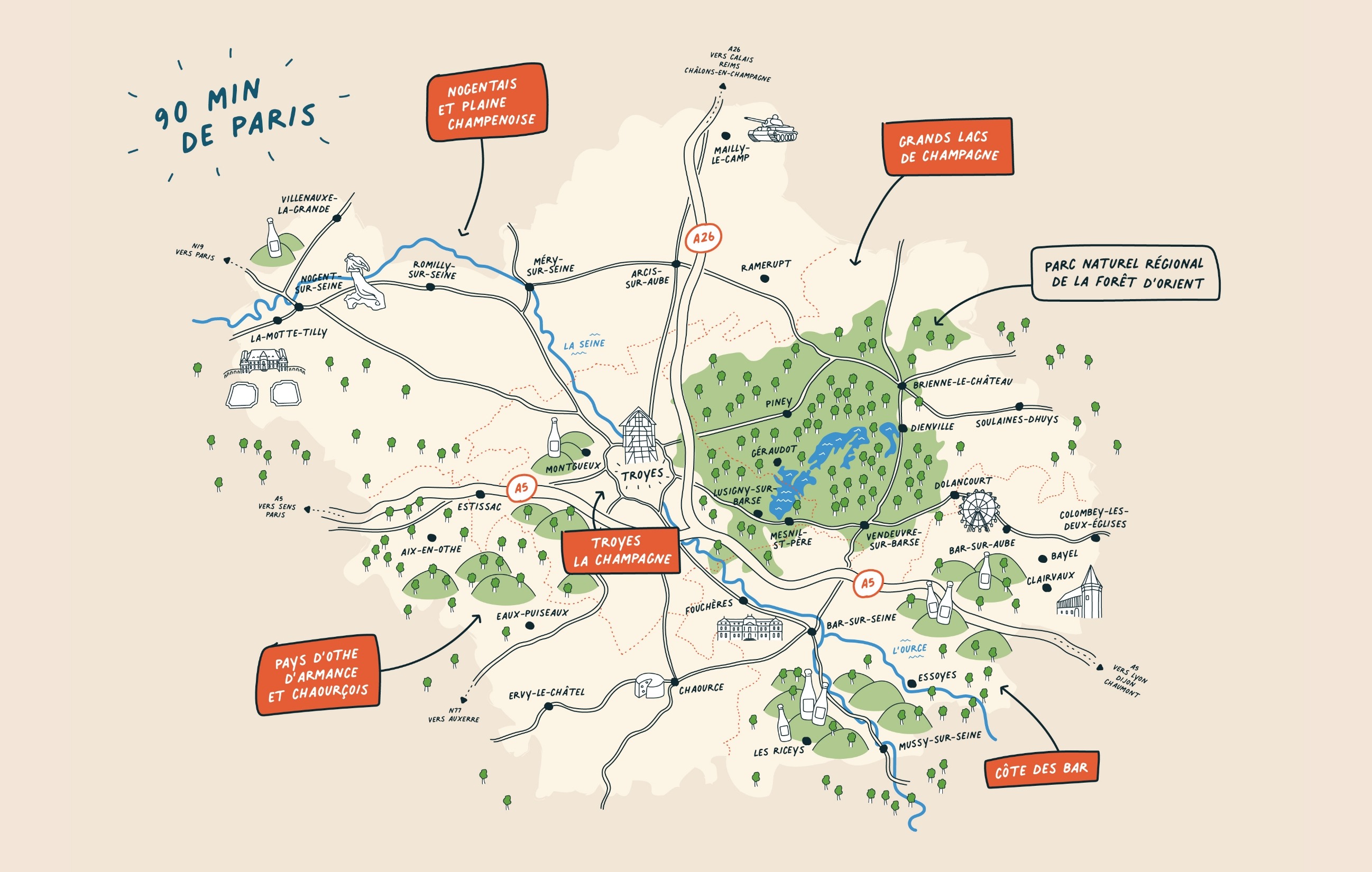 Cartographie du dossier de presse 2024 Aube en Champagne Attractivité
