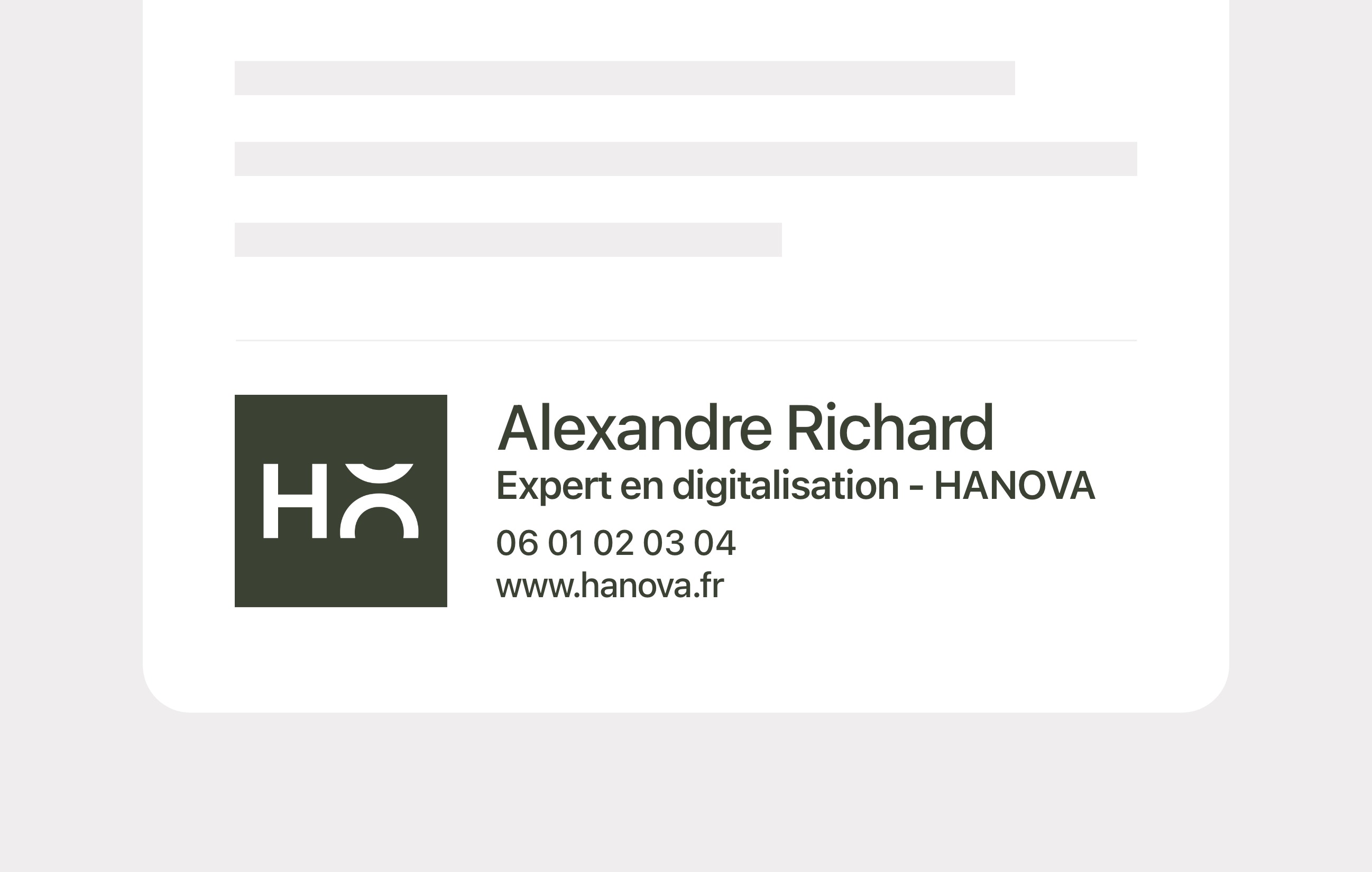 Exemple d'utilisation du logo Hanova dans une signature mail