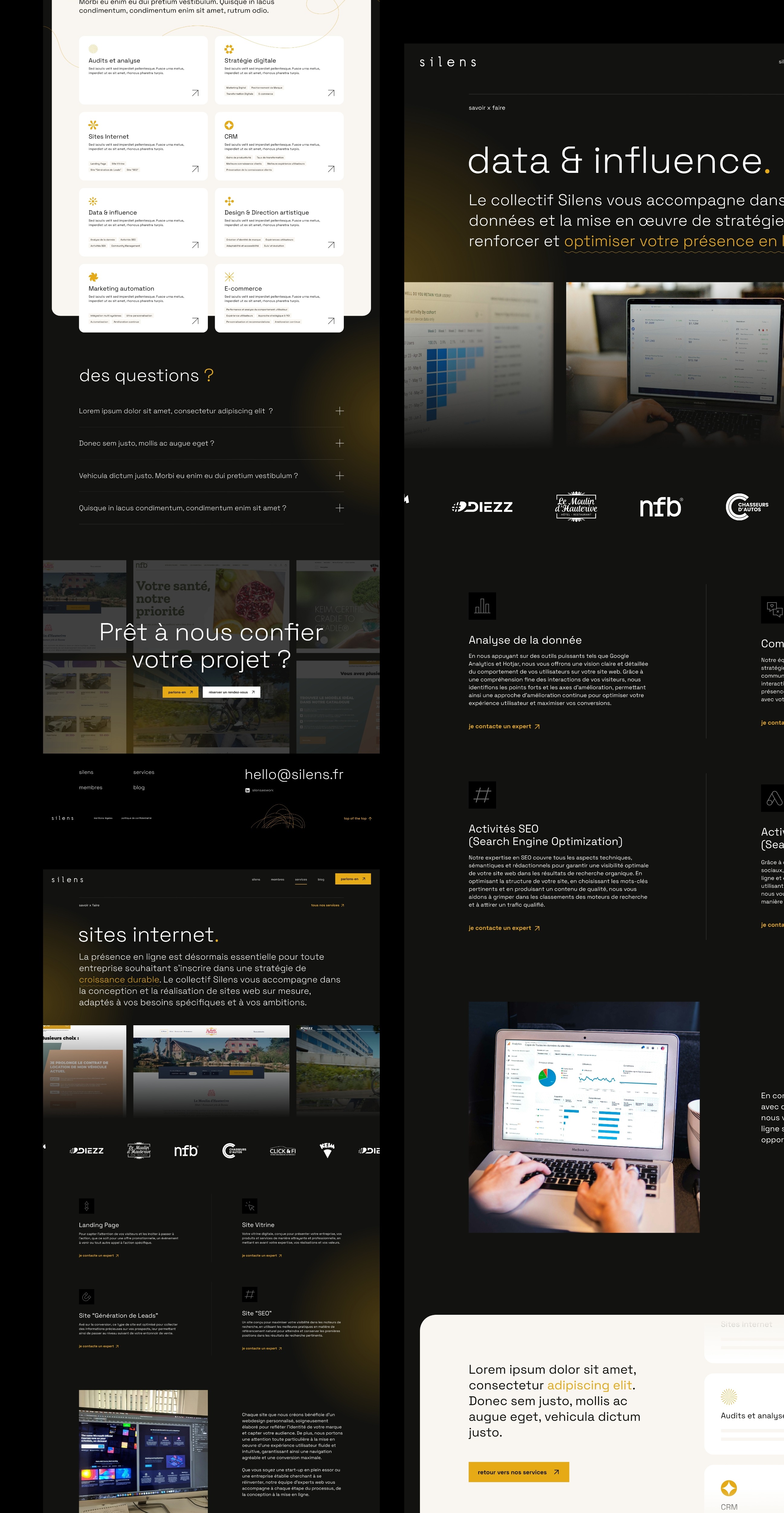 Divers pages du site Internet Silens