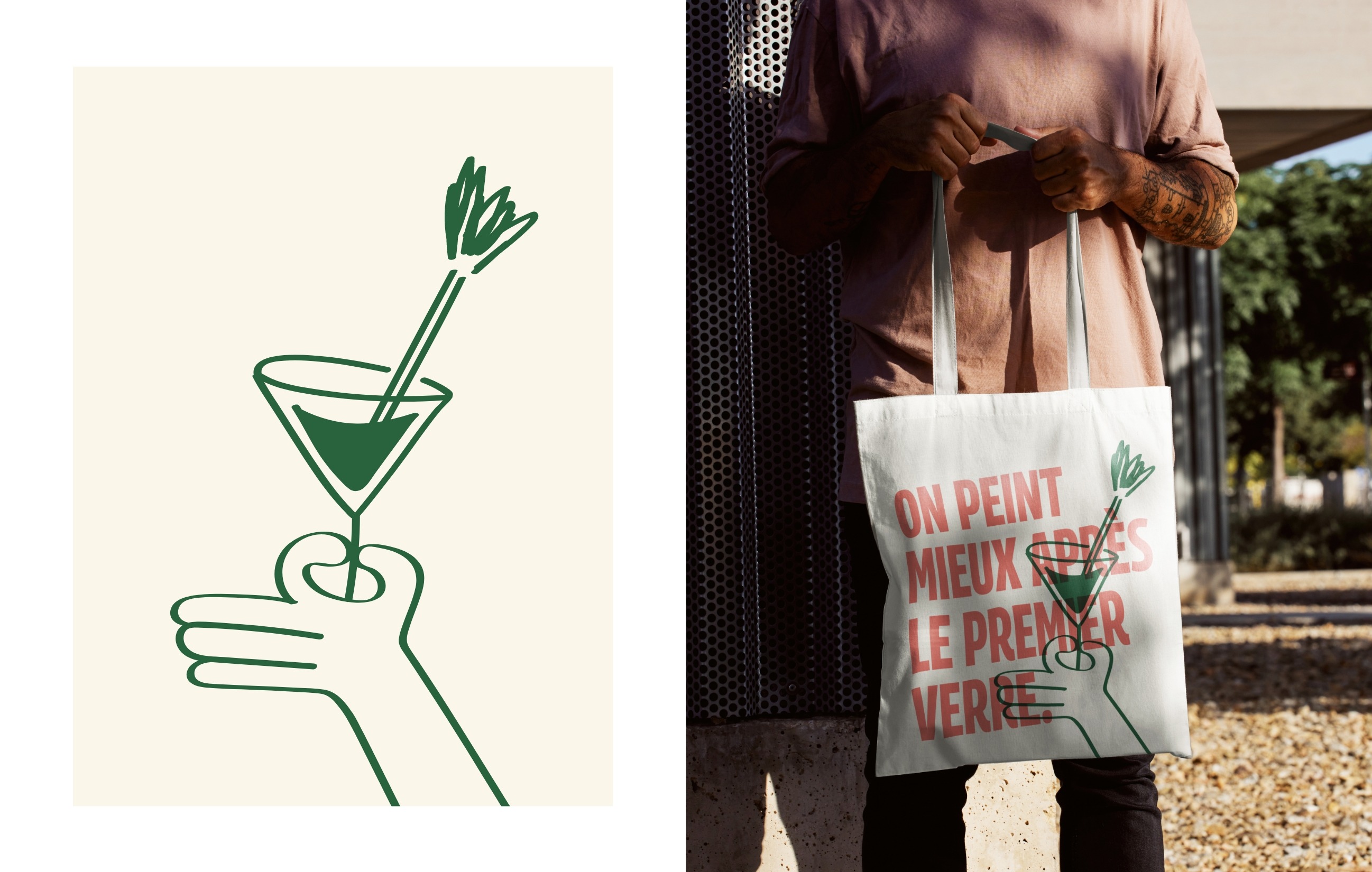 Symbole Verre et Pinceau et application de la charte graphique sur un tote bag